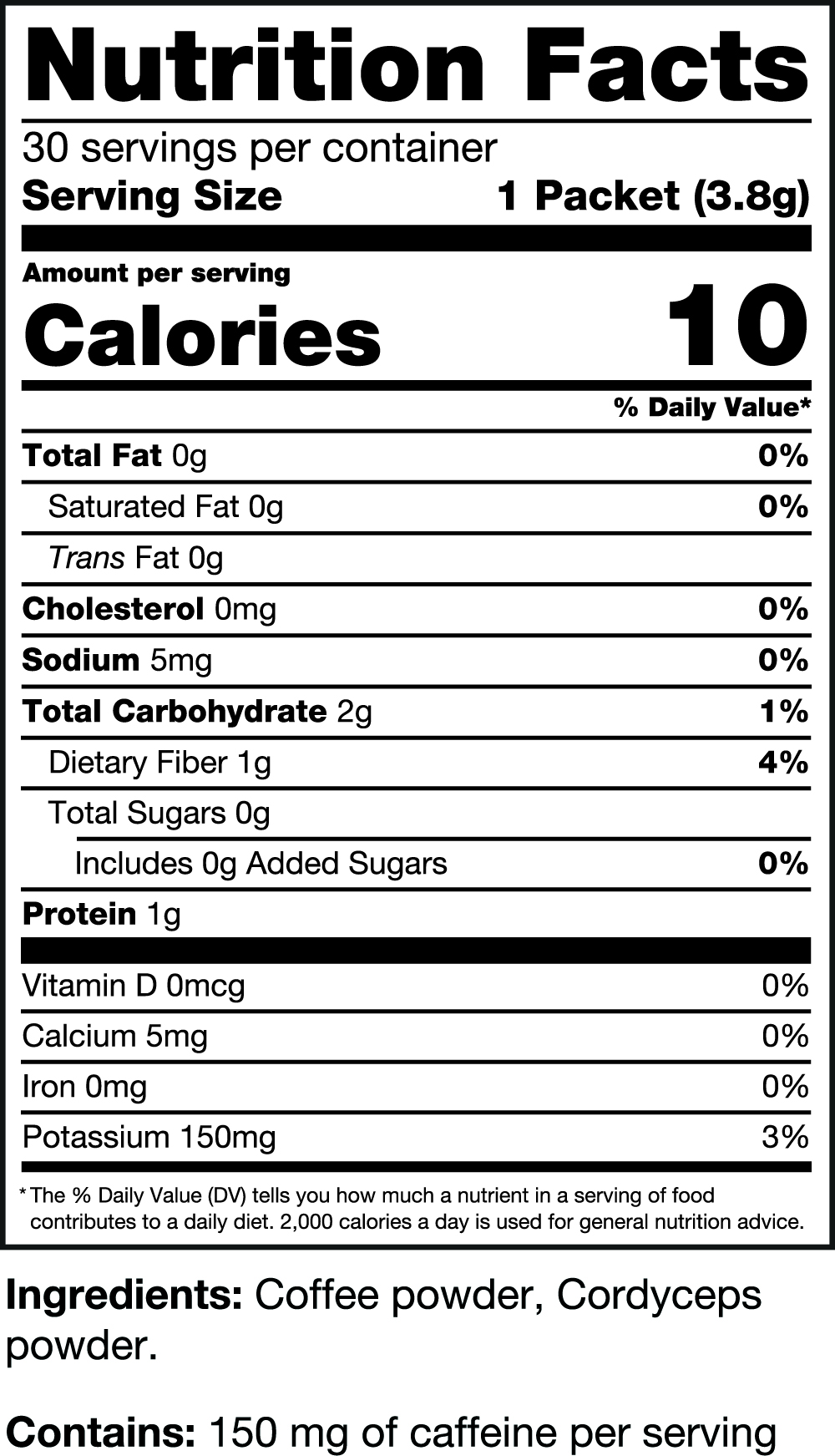 PureCafé Bold - Black Coffee with Cordyceps product label