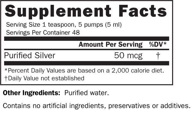 Silver Supplement Facts label