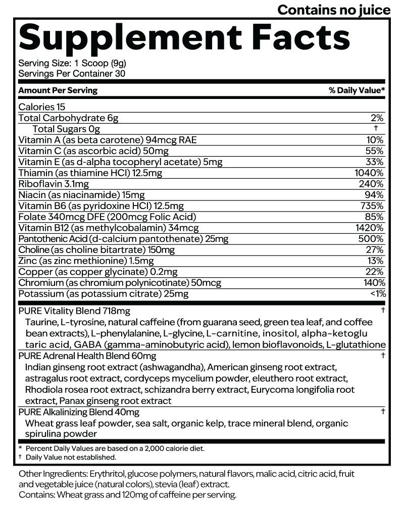 Focus + Energy Tub, Watermelon Supplement Facts label