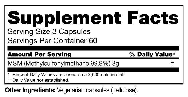 Organic Sulfur, Capsules Supplement Facts label