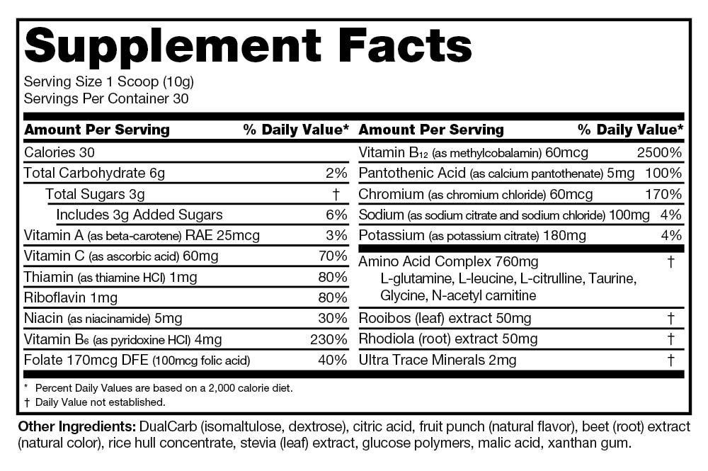 GPS Hydrate Tub, Fruit Punch Supplement Facts label
