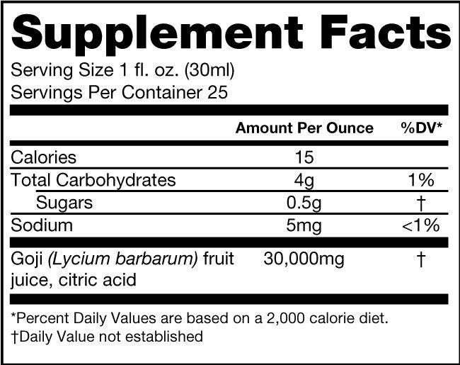 Goji product label