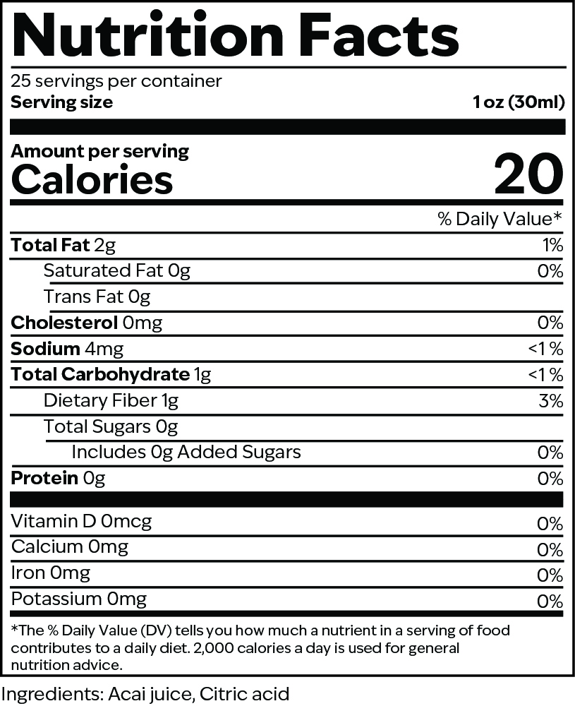 Acaí product label
