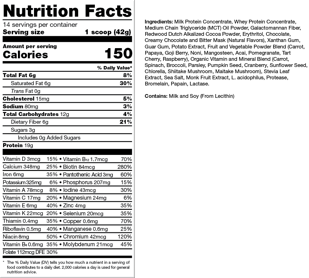 Protein Nutrition Shake, Chocolate product label